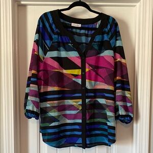 Calvin Klein Pink and Blue Graphic Boxy Blouse